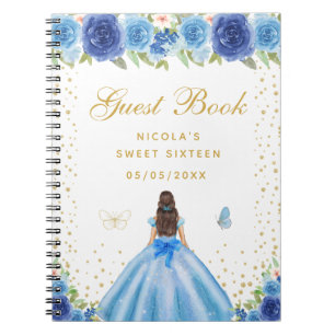 Blaue Florale Dunkelhaarige Haar Prinzessin Sweet  Notizblock