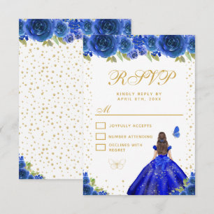 Blaue Florale Dunkelhaarige Haar Prinzessin Sweet RSVP Karte