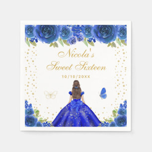 Blaue Florale Dunkelhaarige Haarprinzessin Sweet S Serviette