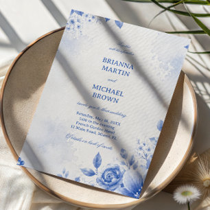 Blaue Florale Elegante Wasserfarbe Einladung