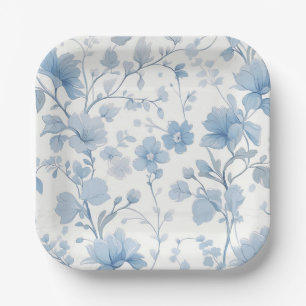 Blaue Florale Elegante Whimsical Gartenparty Pappteller