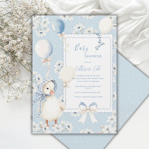 Blaue florale Ente mit Ballons Elegante Babyparty Einladung