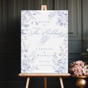 Blaue florale französische Hochzeitsfeier Poster