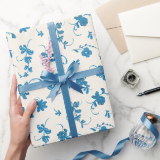 Blaue florale französische Rokoko-Elfenbein-Elegan Geschenkpapier