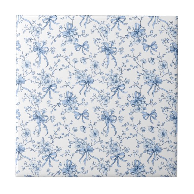 Blaue florale französische Toile  Fliese (Vorderseite)