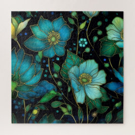 Blaue florale Glasmalerei-Botanik-Puzzle Puzzle