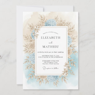 Blaue Florale Herbstromanze-Hochzeit Einladung
