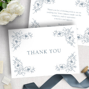 Blaue Florale Hochzeit Dankeskarte