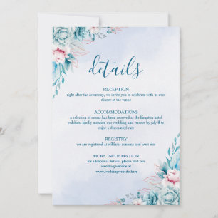 Blaue Florale Hochzeitsdetails Informationskarte Karte
