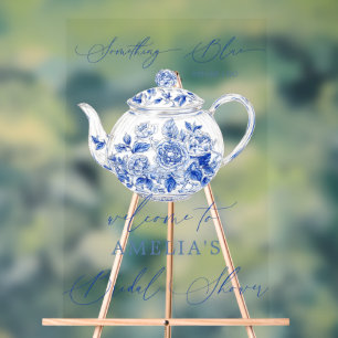 Blaue florale Hochzeitsdusche-Willkommensschild Acrylschild