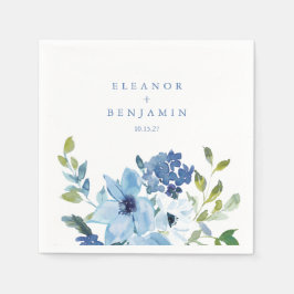 Blaue florale Hochzeitsnamene mit hellblauer Wasse Serviette