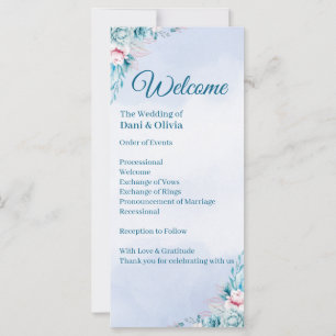 Blaue Florale Hochzeitszeremonie-Programm