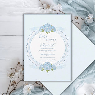 Blaue Florale Hortensien Elegante Babyparty  Einladung