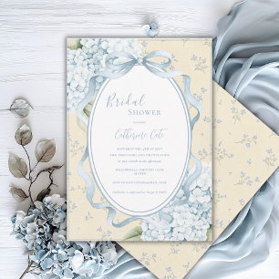 Blaue florale Hortensien Gelbe verspielte Hochzeit Einladung