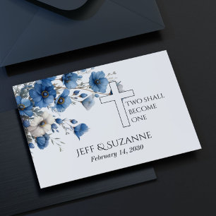 Blaue Florale Kreuz Zwei Werden Eins Hochzeit Save The Date
