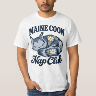 Blaue florale Maine Coon Nap Club flauschige Katze T-Shirt
