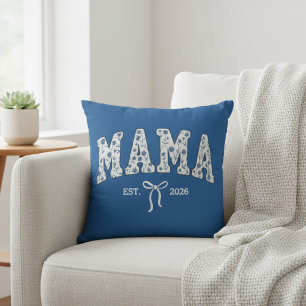 Blaue florale Mama-Varsity-Kunst für Damen Kissen