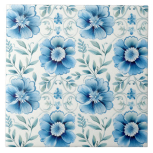 Blaue Florale Mediterrane Eleganz Fliese