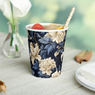 Blaue Florale Pfingstrose Moderne Eleganz Pappbecher