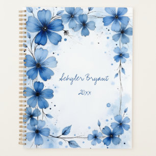 Blaue florale Spiralbindung abstrakt botanisch Frü Planer