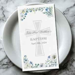 Blaue florale Taufe Party Christliches Kreuz Benut Serviette