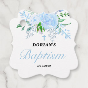 Blaue florale Taufgeschenk-Tags für Jungen Geschenkanhänger