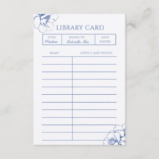 Blaue florale Taufkarte mit Bibliotheksratschlag Begleitkarte