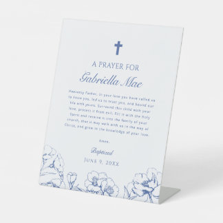 Blaue Florale Taufsegnung Sockelschild