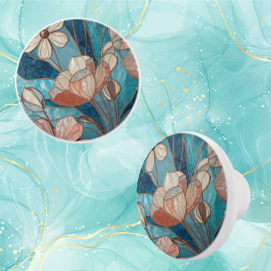 Blaue Florale Teal-Blush Keramikknauf