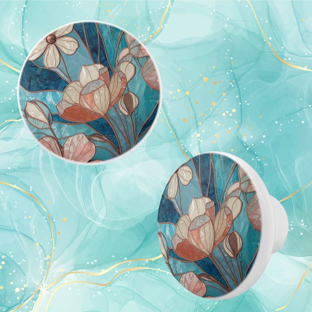 Blaue Florale Teal-Blush  Keramikknauf (Von Creator hochgeladen)