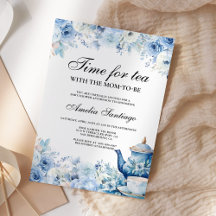 Blaue Florale Teeparty-Einladung für die werdende 