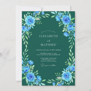 Blaue Florale Umarmung Hochzeit Einladung