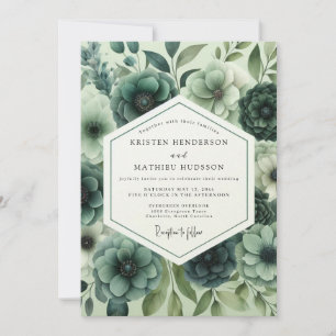 Blaue Florale Üppige Romantische Hochzeit Einladung