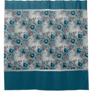 Blaue Florale Vibrante Duschvorhang