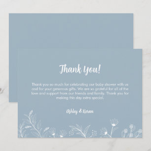 Blaue florale Vintage-Baby-Party Dankeskarte