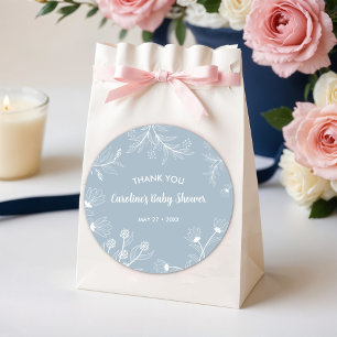 Blaue Florale Vintage-Baby-Party Runder Aufkleber