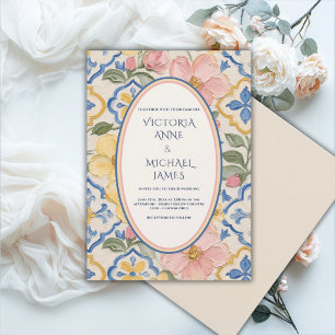 Blaue Florale Vintage Toskana Hochzeit Einladung