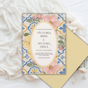 Blaue Florale Vintage Toskana Hochzeit Einladung