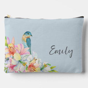 Blaue florale Vogel-Aquarell-Oriental-Brautjungfer Zubehörtasche