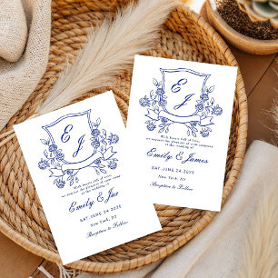 blaue florale Wappen-Victorian-Hochzeitseinladung Save The Date