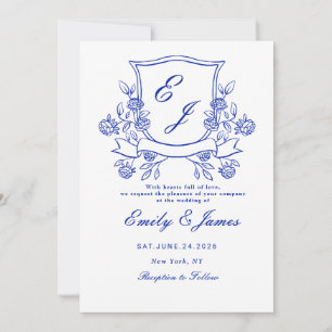 blaue florale Wappen-Victorian-Hochzeitseinladung Save The Date
