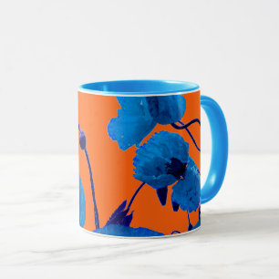 Blaue Florale Wasserfarbe Mohnblumen Geschenk Favo Tasse