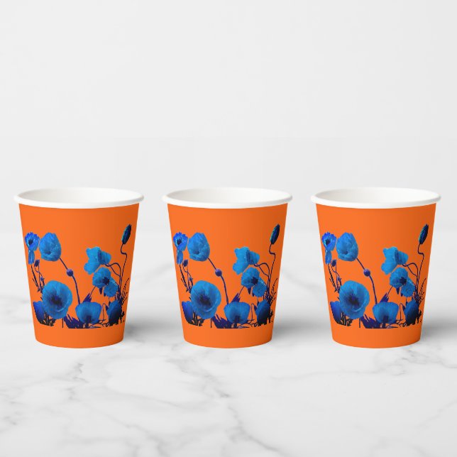 Blaue Florale Wasserfarbe Mohnblumen Trendy Pappbecher (Multi)