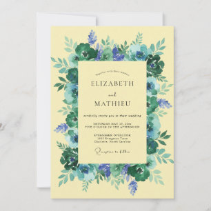 Blaue Florale Whimsy-Hochzeit Einladung