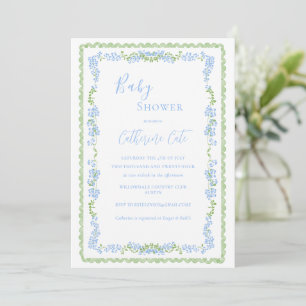 Blaue florale wunderliche Babyparty Einladung