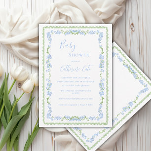 Blaue florale wunderliche Babyparty  Einladung