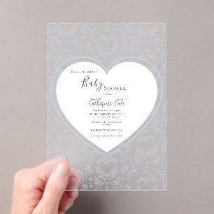 Blaue florale wunderliche Herz Baby Shower Acryleinladungen