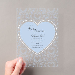 Blaue florale wunderliche Herz Baby Shower Acryleinladungen