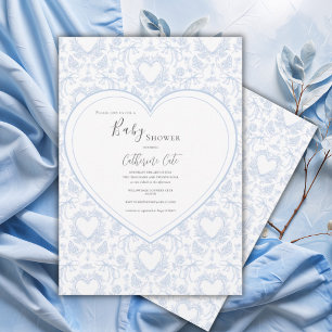 Blaue florale wunderliche Herz Baby Shower Einladung