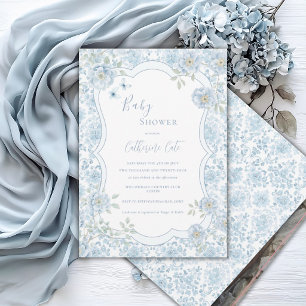 Blaue florale wundervolle Babyparty  Einladung